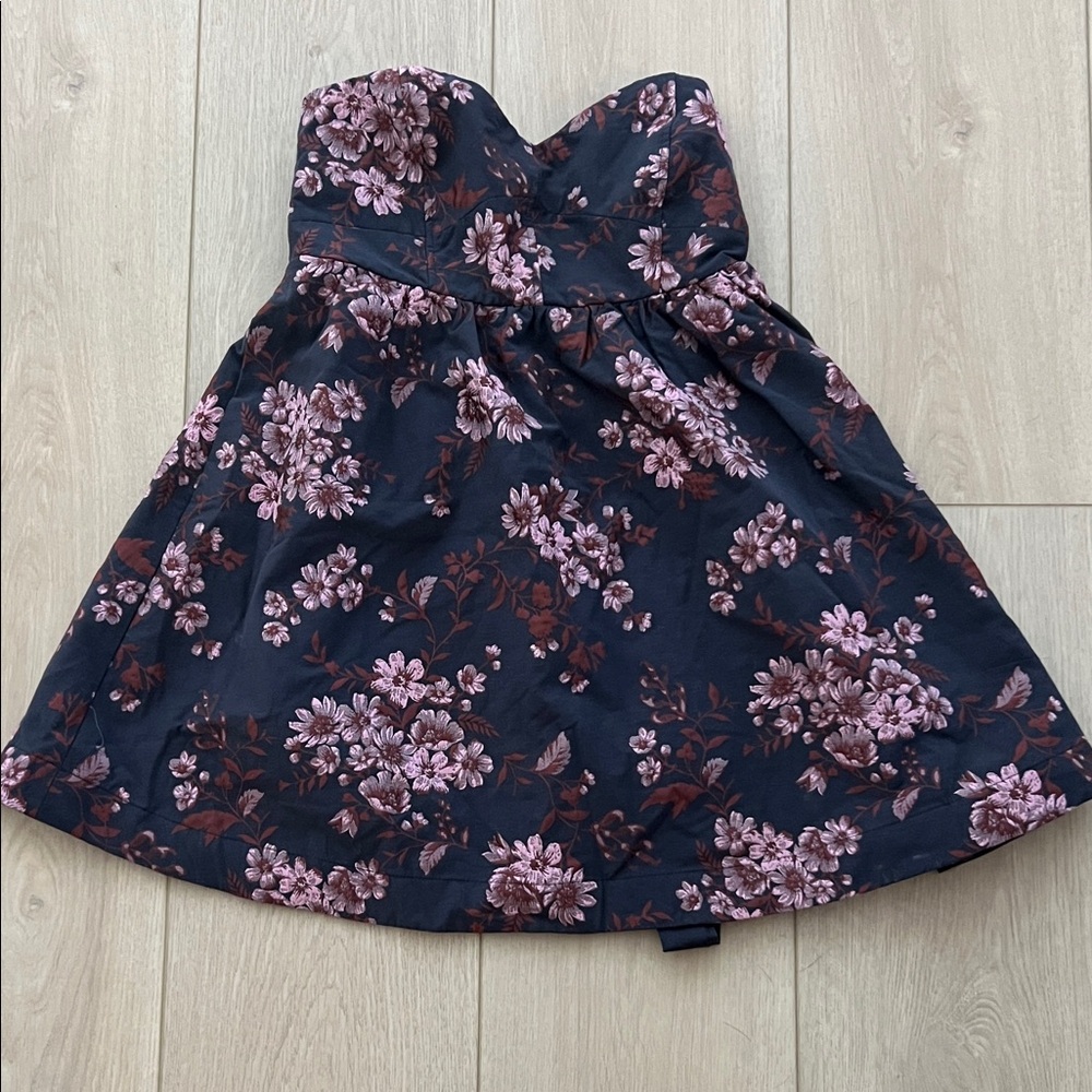 Free People Strapless Dress in Black and Pink Floral